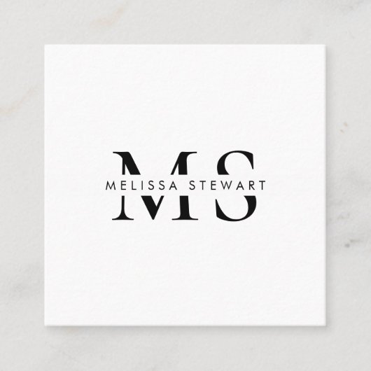 Elegant monogram modern zwart wit professional vierkante visitekaartje (Voorkant)