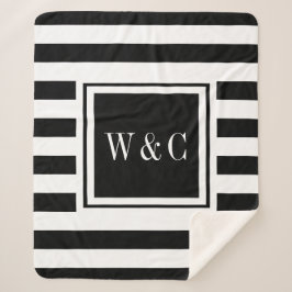 Elegant Monogram Modern Zwart Wit Streep Sherpa Deken