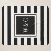Elegant Monogram Modern Zwart Wit Streep Sherpa Deken (Voorkant (horizontaal))