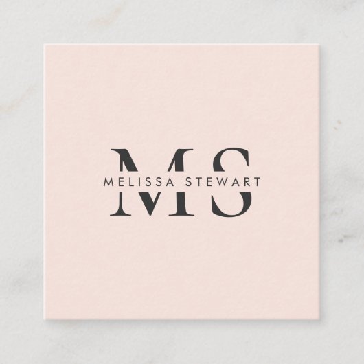 Elegant monogram moderne blush roze professional vierkante visitekaartje (Voorkant)
