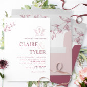 Elegant Monogram Moderne Bourgogne, Roze Bruiloft Kaart