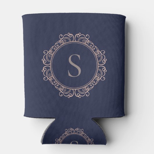 Elegant Monogram Moderne Klassieke Marine Koper Bl Blikjeskoeler (Achterkant)