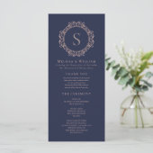 Elegant Monogram Moderne Klassieke Navy Blush Brui Programmakaart (Staand voorkant)