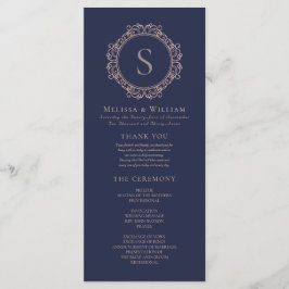 Elegant Monogram Moderne Klassieke Navy Blush Brui Programmakaart