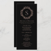 Elegant Monogram Moderne Klassieke Zwarte Bruiloft Programmakaart (Voorkant / Achterkant)