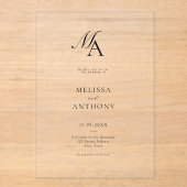 Elegant monogram moderne minimalistische bruiloft acryl uitnodigingen (Voorkant)