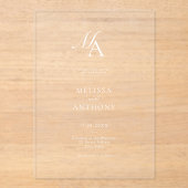 Elegant monogram moderne minimalistische bruiloft acryl uitnodigingen (Voorkant)