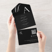 Elegant monogram moderne minimalistische bruiloft all in one uitnodiging (Afscheurbaar)