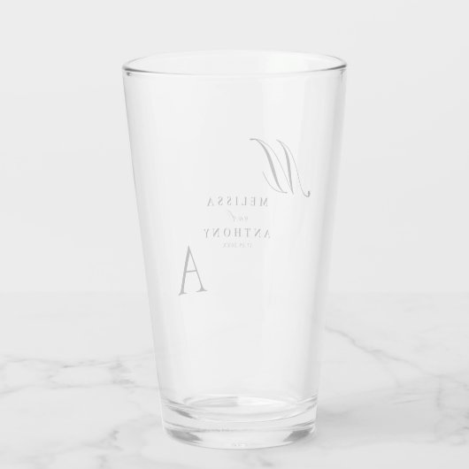 Elegant monogram moderne minimalistische bruiloft glas (Achterkant)