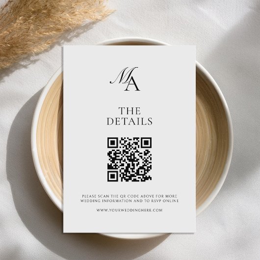 Elegant monogram moderne minimalistische bruiloft informatiekaartje