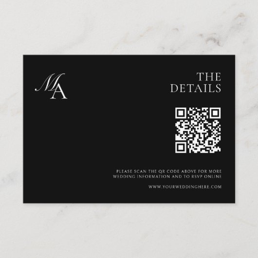 Elegant monogram moderne minimalistische bruiloft informatiekaartje (Voorkant)