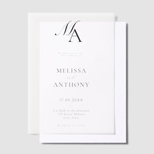 Elegant monogram moderne minimalistische bruiloft vellum uitnodigingen (Offset)