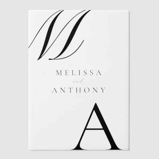 Elegant monogram moderne minimalistische bruiloft vellum uitnodigingen (Voorkant)