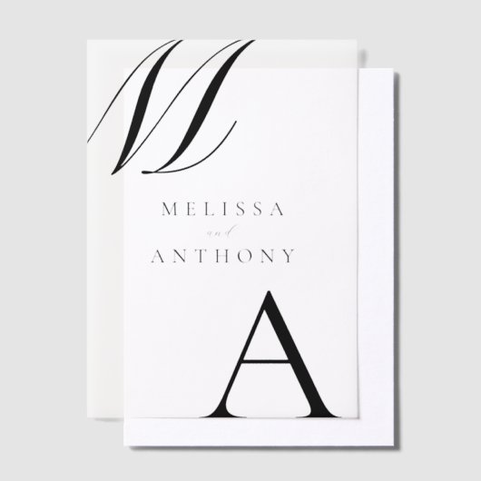 Elegant monogram moderne minimalistische bruiloft vellum uitnodigingen (Offset)