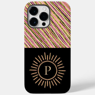 Elegant monogram Moderne Stripes Geel Zwart Goud Z Case-Mate iPhone 14 Pro Max Hoesje