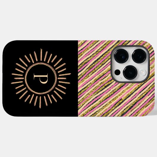 Elegant monogram Moderne Stripes Geel Zwart Goud Z Case-Mate iPhone Case (Achterkant (horizontaal))