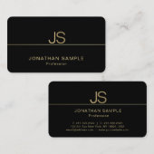 Elegant Monogram Moderne Zwarte en Gouden Elite Visitekaartje (Voorkant / Achterkant)