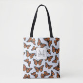 Elegant Monogram Monarch Butterflies Floral Tote Bag (Voorkant)