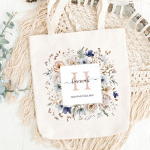 Elegant Monogram Mooi Beige Blauwe Bloemen Bloemst