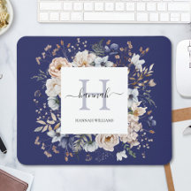 Elegant Monogram Mooie Beige Blauwe Bloemen Bloemi