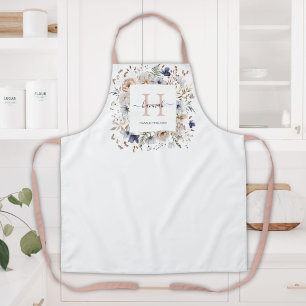 Elegant Monogram Mooie Beige Blauwe Bloemen Bloemi Schort