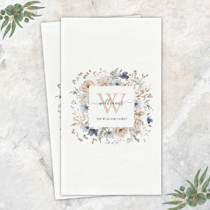 Elegant Monogram Mooie Beige Blauwe Bloemen Bloems Servet