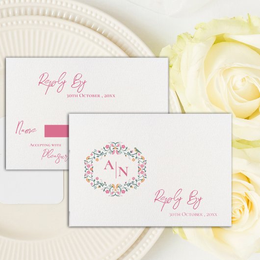 Elegant Monogram Mooie Ingewikkelde Bloem Bruiloft RSVP Kaartje