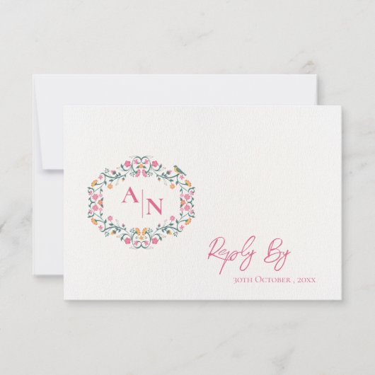 Elegant Monogram Mooie Ingewikkelde Bloem Bruiloft RSVP Kaartje (Voorkant)