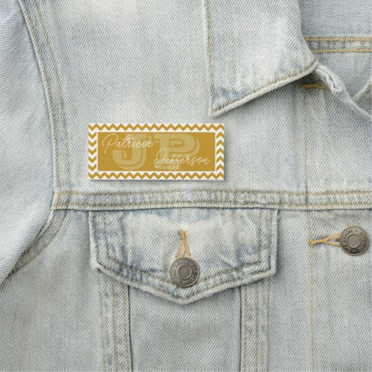 Elegant monogram mosterdgeel chevron patroon naamplaatje (In situ)