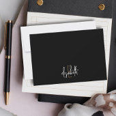 Elegant Monogram Naam Black Gold Script Note Kaart Notitiekaartje