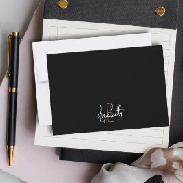 Elegant Monogram Naam Black Gold Script Note Kaart Notitiekaartje