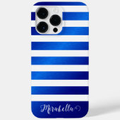 Elegant Monogram Naam Blauw en Witte Stripes Case-Mate iPhone Case (Achterkant)