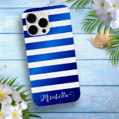 Elegant Monogram Naam Blauw en Witte Stripes Case-Mate iPhone Case