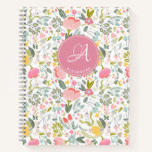 Elegant monogram naam bloemenpatroon gepersonalise notitieboek (Voorkant)