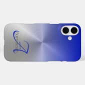 Elegant Monogram Naam Blue Ombre Faux Metal Case-Mate iPhone Case (Achterkant (horizontaal))