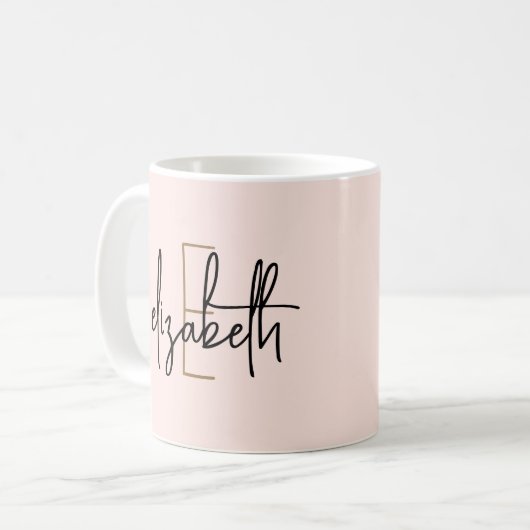 Elegant Monogram Naam Blush Pink Script Koffiemok (Voorkant links)