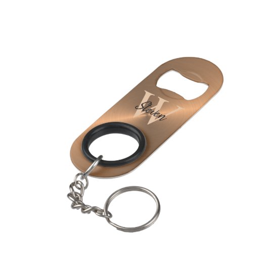 Elegant monogram Naam Bronze Metallic Mannen  Mini Flessenopener (Achterkant Gekanteld)