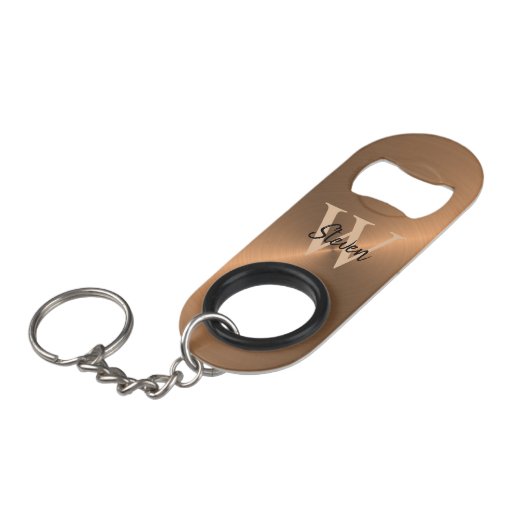 Elegant monogram Naam Bronze Metallic Mannen  Mini Flessenopener (Voorkant Gekanteld)