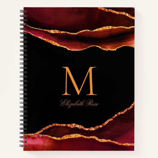 Elegant Monogram Naam Burgundy Rust Gold Black Notitieboek (Voorkant)