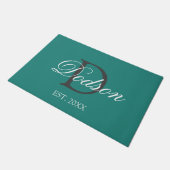 Elegant monogram Naam Datum Blauwgroen jaar Deurmat (Schuin)