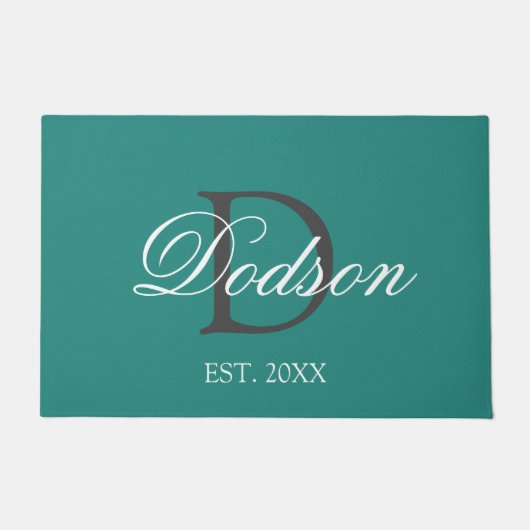 Elegant monogram Naam Datum Blauwgroen jaar Deurmat (Voorkant)