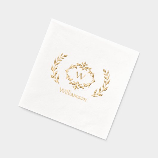 Elegant Monogram Naam Fancy Krans Wit Goud Folie Servetten (Links)