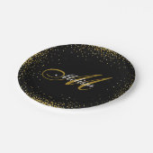 elegant monogram naam goud glitter zwart papieren bordje (Gekanteld)