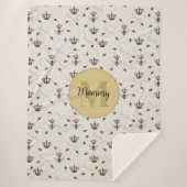 Elegant Monogram & Naam Gouden Kroon & Koningin bi Sherpa Deken (Voorkant)