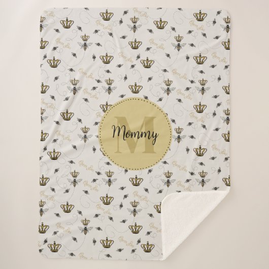 Elegant Monogram & Naam Gouden Kroon & Koningin bi Sherpa Deken (Voorkant)