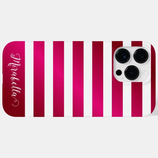 Elegant monogram Naam Hot Pink en White Stripes Case-Mate iPhone Case (Achterkant (horizontaal))