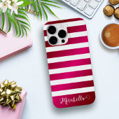 Elegant monogram Naam Hot Pink en White Stripes Case-Mate iPhone Case