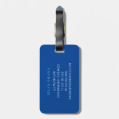 Elegant Monogram, Naam & Info, Blauw & Wit Bagagelabel (Achterkant verticaal)