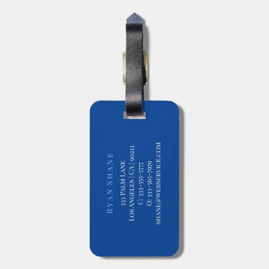 Elegant Monogram, Naam & Info, Blauw & Wit Bagagelabel (Achterkant verticaal)