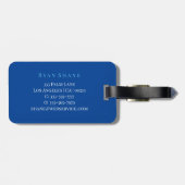 Elegant Monogram, Naam & Info, Blauw & Wit Bagagelabel (Achterkant horizontaal)